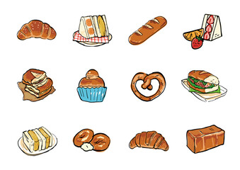 パンの手書きイラストセット