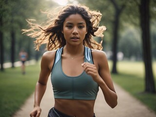 beautiful girl running in the park, sport wear