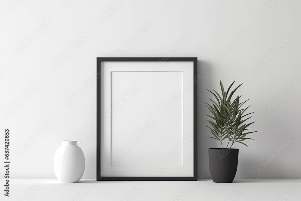 Wall mural empty black frame for photo 