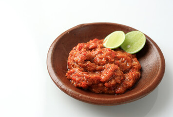 Sambal Tomat or Spicy Tomato  Paste on Earthenware Plate