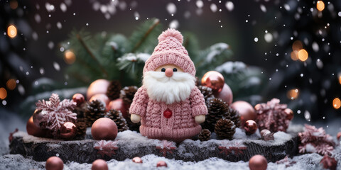 Handmade crocheted pink Santa Claus decoration, banner
