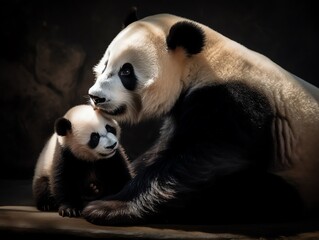giant panda bear with baby