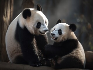Fototapeta premium giant panda bear with baby