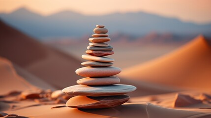  Minimalistic zen stone background in desert.