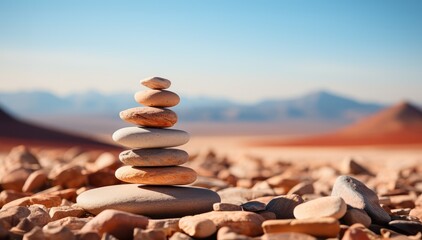  Minimalistic zen stone background in desert.