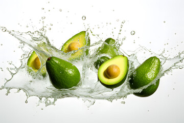 Avocado fruits falling into water