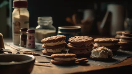 Fotobehang homemade ice cream sandwiches with cookies. © Matthew