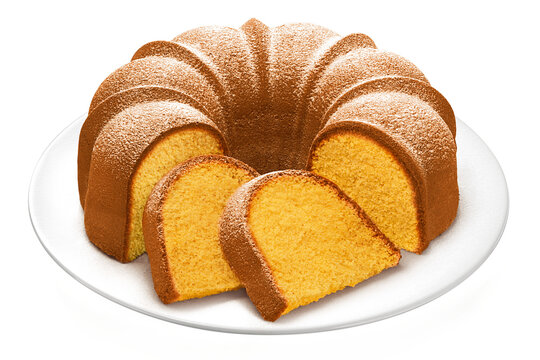 prato com bolo caseiro de milho isolado em fundo transparente - bolo redondo de fub&aacute; 