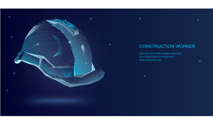 Construction head helmet low poly landing page template. Labor protection and safety web banner. Workwear polygonal illustration. construction worker - obrazy, fototapety, plakaty