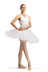 Naklejka premium Ballerina in a white tutu dress posing