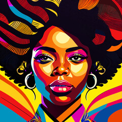 Black woman with a deep gaze and afro pop art style