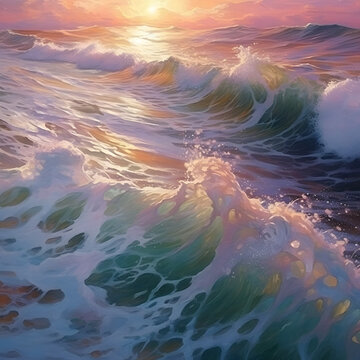Late summer sunset on a rough sea; Restless waves; Red cloudy sky; Horizon sunset; Sun light reflection; 
Resolution 4000x4000