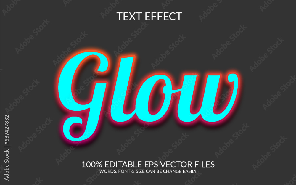 Wall mural glow fully editable vector 3d text effect
