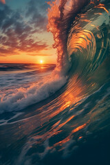 An incoming wave during a late summer sunset; Restless waves; Red cloudy sky; Big waves; Sun light reflection;
Resolution 3584x5376