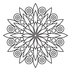 Easy Mandala Flowers Design. Elegant Simple mandala page intricate lines patterns wall art, invitations, tattoo, designs, basic mandalas Coloring page