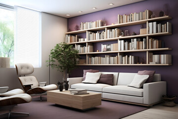 Inspiring a neat and beautiful minimalist reading room in purple