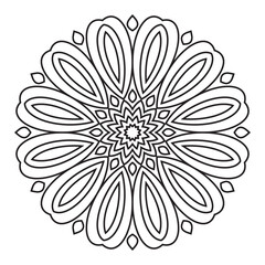 Easy Mandala Flowers Design. Elegant Simple mandala page intricate lines patterns wall art, invitations, tattoo, designs, basic mandalas Coloring page
