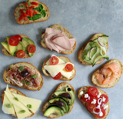assorted bruschetta with different fillings
