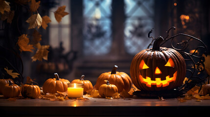 Haunted Halloween Night: Pumpkin and Decoration Atmosphere - Eerie, Spooky, Festive wallpaper