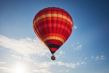 A vibrant hot air balloon soaring through the sky