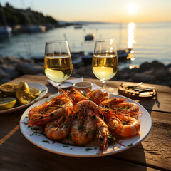 Seafood platter with lobster and shrimp, AI generated