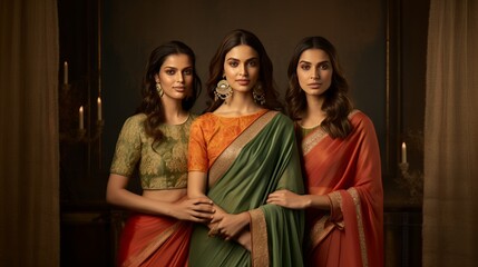 Beautiful Indian models in traditional Indian sarees.