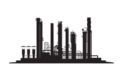 Oil refinery industrial template, vector silhouette over white background