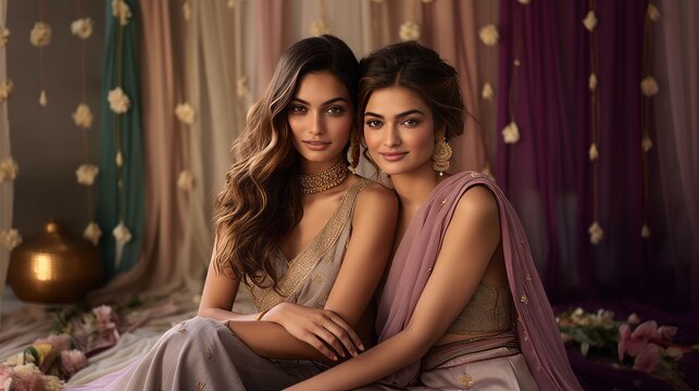 Beautiful Indian models in traditional Indian sarees.