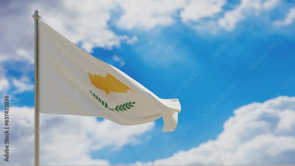 Canvas Prints cyprus country national flag waving on blue sky background. 3d video footage