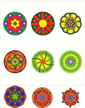 Onam Pookkalam Design, Kerala Festival, vector, beautiful, floral pattern, flower design, Happy Onam greeting card for Onam pookalam floral. Indian holiday in Kerala. Vector clip art illustration.
