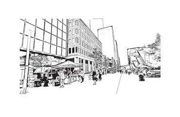 Building view with landmark of Regina is the 
city in Canada.Hand drawn sketch illustration in vector.