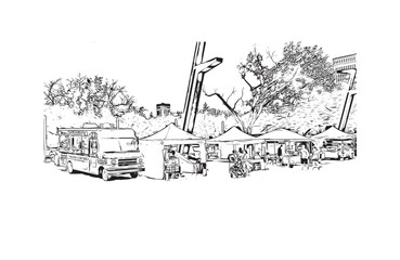 Building view with landmark of Regina is the 
city in Canada.Hand drawn sketch illustration in vector.