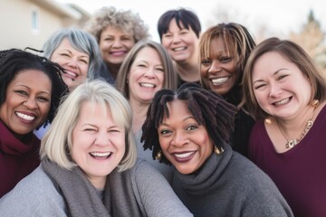 Fototapeta premium Euphoric Bonds: Diverse Group of Women Sharing Laughter, Joy, and Togetherness on a Sunny Outdoor Terrace