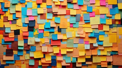 Colorful post it notes on a wall for use as a background - obrazy, fototapety, plakaty