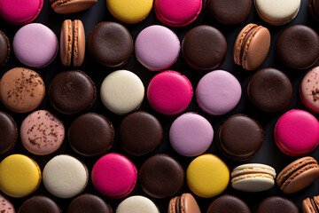 Obraz premium delicious dark color macarons pattern, flat lay
