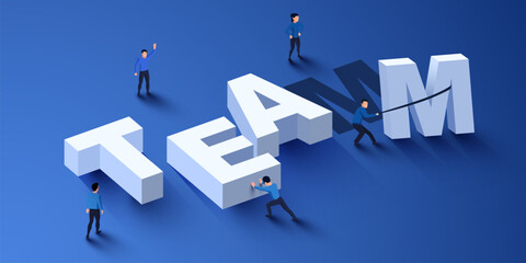 Group of people builds Team. Teamwork concept.