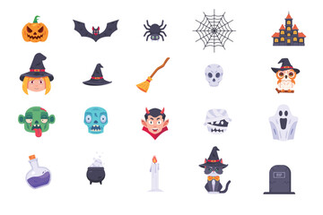 Collection of Halloween Element Illustrations, halloween illustration, halloween pumpkin