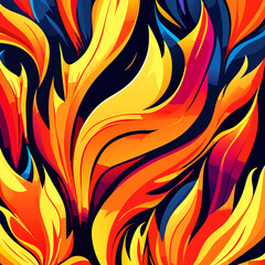 Seamless pattern with fire flames on dark background. 