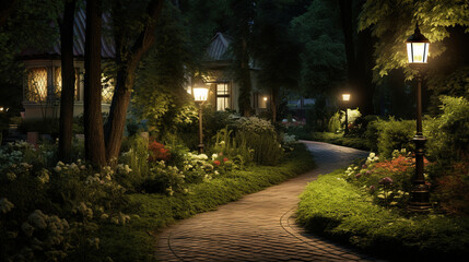 Obraz premium park street in the night.Generative Ai