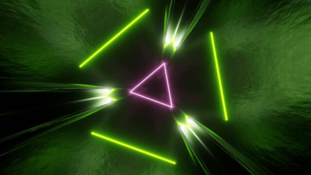 Lime and Light Pink Sci-Fi Glossy Triangle Tunnel Background VJ Loop in 4K