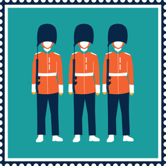 Cartoon royal guard sketch line icon. British guardsman, vector illustration. Traditional Queen's soldier full dress code. National suit digital concept. Logo symbol design template.