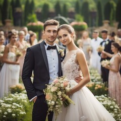 bride and groom wedding in the garden