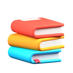 Book 3d icon. Stack with red bookmark. 3d rendering illustration.