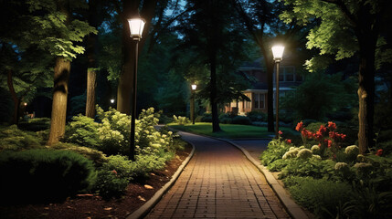 Fototapeta premium park street in the night.Generative Ai