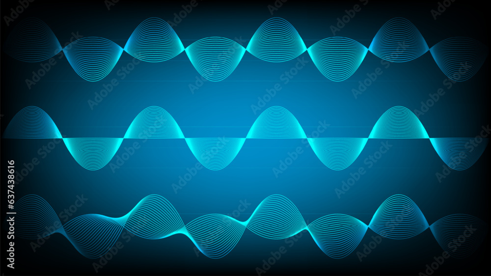 Poster illustration vector abstract wave motion pattern and dynamic mesh line on a dark blue background, bl