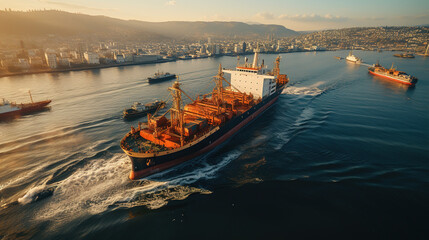 Fototapeta premium tanker boats on port.Generative Ai
