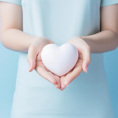 Woman hands holding white heart, Happiness moment, Health care, wellness, donate and family insurance concept, World heart day, Health day, Hope, Gratitude, Kindness, Valentine's Day. Generative AI.