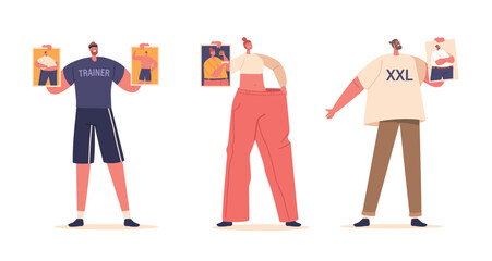 Characters Before And After Weight Loss Transformation, Boosting Confidence And Well-being, Vector Illustration