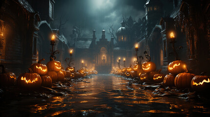 Fototapeta premium halloween pumpkin in the night.Generative Ai