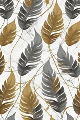 gold and gray leaves isolated on marble background